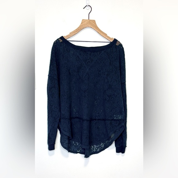 Free people Jewel Blue Not Cold In This Floral Brushed Lace Knit , sz medium - Picture 8 of 9